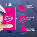 Tags 4 Less 15 Mil Waterproof Plastic Tags, Pack of 100 – 2” x 4” Heavy Duty Plastic Tags for Labeling, Outdoor Tagging, Equipment Labeling, Luggage, Valves & More (Fluorescent Pink)