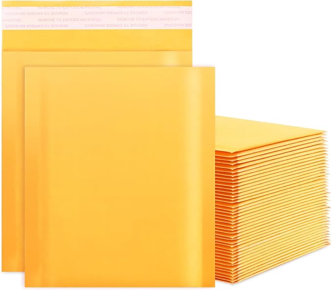 skardeco Kraft Bubble Mailers 6x10 Inch 50Pack Yellow Self-Seal Padded Envelopes Bubble Opaque Padded Mailers Shipping Bags for Small Businesses to Package and Mail Jewelry, Electronic Products