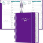 Daily Planner 2026 Full Page Per Day- 2026 Daily & Monthly Planner from January 2026 to December 2026, Day Planner 2026 with 12 Months Tabs, 6.4" x 8,5", Purple