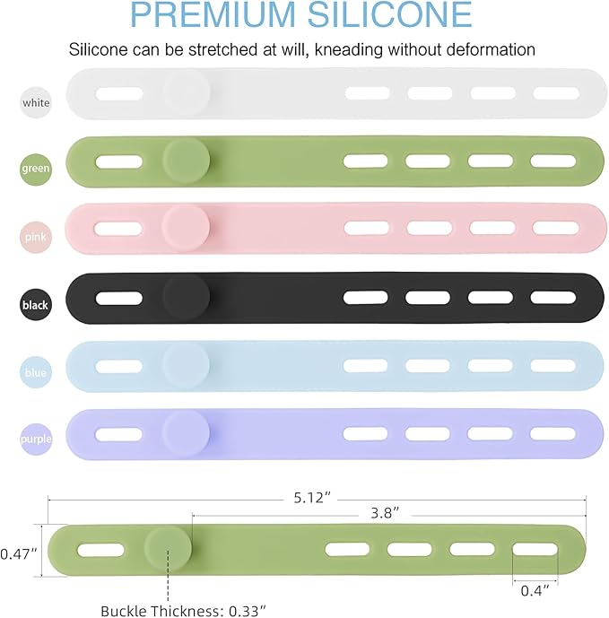 Donruby 24Pcs Silicone Cable Ties - Reusable & Washable with Locking Buckles, Adjustable Fastening Cable Management Straps, Multi-Purpose High Elasticity Cord Organizer (6 Colors)