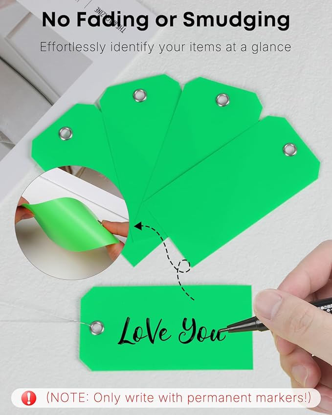 Uniclife 120 Pcs Green Plastic Tags for Labeling 4.7"x 2.36" Plastic Shipping Tag with Wire Writable Waterproof Tag Price Tags with Reinforced Eyelet Blank Hang Label for Luggage