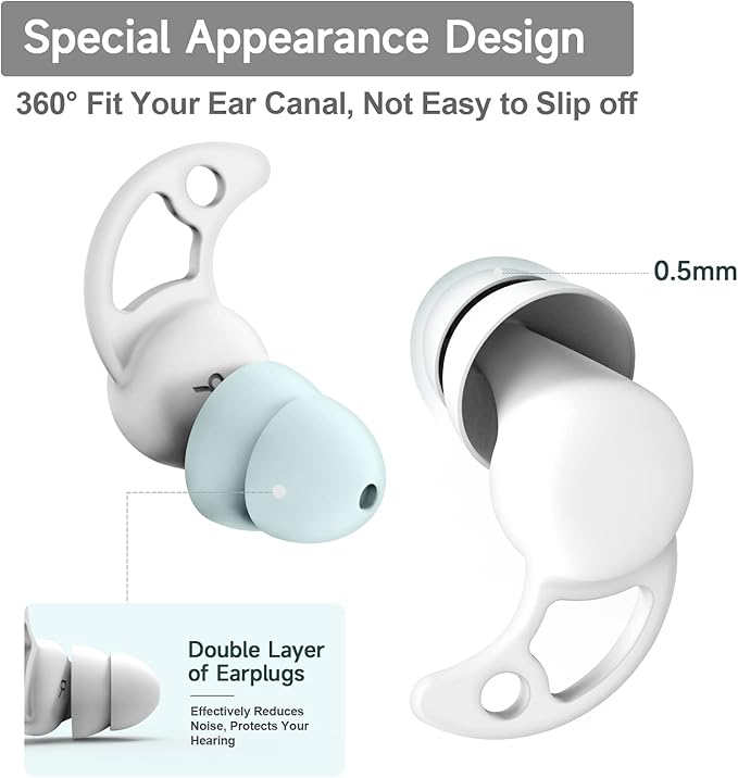 VANLON Noise Cancelling Ear Plugs, Washable Reusable Ear Plugs for Sleeping, 2Pairs Super Soft Fit Silicone Earplugs for Focus, Hearing Protection, 33dB Noise Reduction for Dogs Snoring (White)