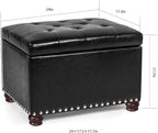 Decent Home 24'' Leather Storage Ottoman Rectangular Foot Rest Stool with Nailhead Trim Chests & Storage Room Organizer for Bedroom Living Room(Black)