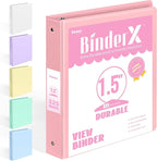 BinderX Extra Durable 1.5 Ring Binder, Round Ring 1.5 Inch Binders, Fits 325 Sheets of 8.5x11 Paper, Customizable View Cover with Inside Pockets, Cute 1.5" Binder, School Supplies for Girls, Pink