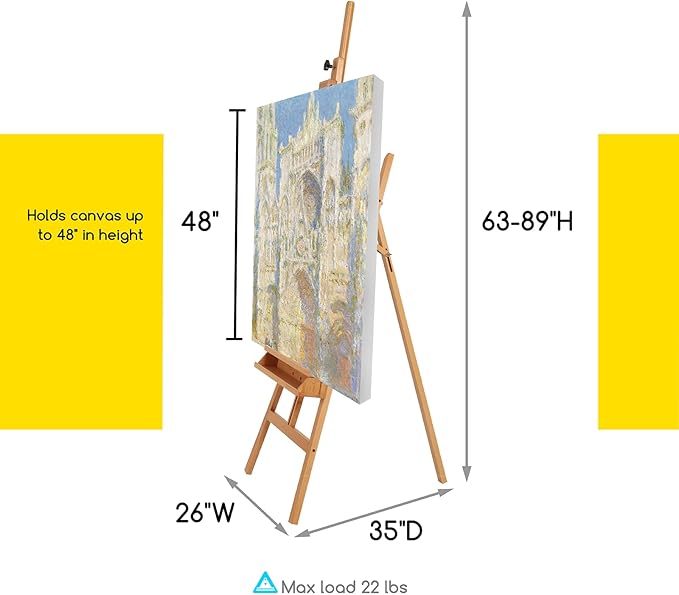 MEEDEN Large Painters Easel Adjustable Solid Beech Wood Artist Easel, Studio Easel for Adults with Brush Holder, Holds Canvas up to 48"
