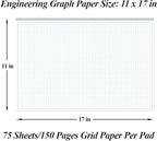Yaridar (3-Pack) Engineering Graph Paper Pad - 17" x 11" Grid Paper for Engineering, Drafting, Blueprint Drawing, 75 Sheets/150 Pages 4x4 Blue Quad Rule by Better Office Products