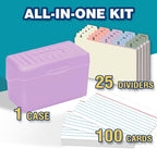 H4D 3x5 Index Card Holder with 100 Heavyweight Ruled Index Cards and 25 Plastic Dividers, Light Purple