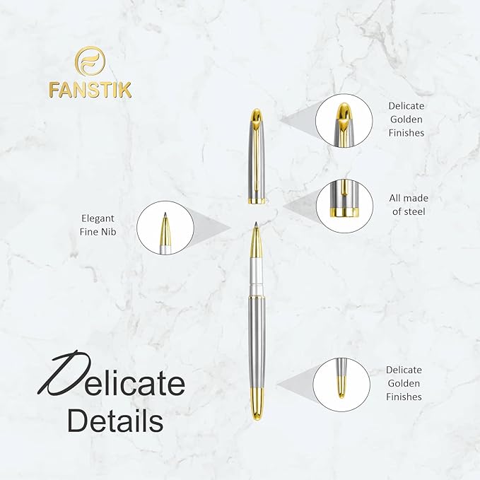 FANSTIK Customized RollerBall pen with name (MADE IN USA), stainless steel, Silver and gold, luxury engraved pen personalized for men and for women. (RollerBall Silver-Gold).