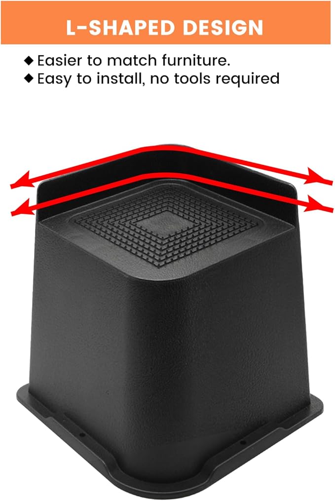 MXMZHXU Bed Risers 2 inch, 3 inch, 4 inch, 6 inch or 8 inch Heavy Duty Furniture Risers, Up to 6000 Lbs L Shaped Design Bed Lifts Blocks for Couch Desk Sofa Table (Black, 8 Inch 8 Pack)