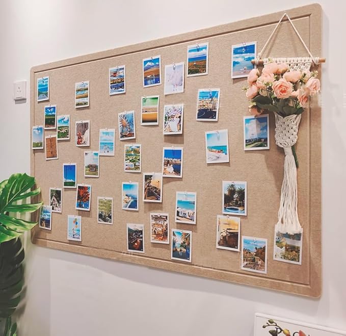 48 x 36 Inches Foldable Large Bulletin Board for Wall, Decorative Picture Display Felt Board with Self-Adhesive Tape for School, Home, Kitchen & Office Walls, Includes 30 Pins, Oatmeal