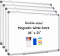 AMUSIGHT 4 Pack Double-Sided Magnetic Whiteboard, 36" x 24" Dry Erase Board, Aluminum Frame White Board for Wall, Hanging Mounting White Board Dry Erase Marker Board for Office, School, Home