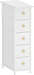 GiftGo Narrow Dresser Cabinet Vertical Slim Dresser Chest of Drawers Skinny Storage Tower for Small Spaces Gaps Closet Bedroom Bathroom Small Fabric Drawer Unit (White, 5 Drawers)