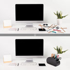 BONNY DODO Remote Control Holders Organizer Box with 5 Compartment PU Leather Multi-functional Office Desk Storage Caddy Store Tv Remote for Media Player,Brush,Pencil,Glassees&Office Supplies (BlACK)