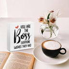 Boss Gifts for Women Man Leadership Gifts, Thank You Gifts Office Decor Inspirational Wooden Box Sign, Home Farmhouse Table Shelf Desk Decor Accessories, Supervisor Farewell Gifts for Manager Boss