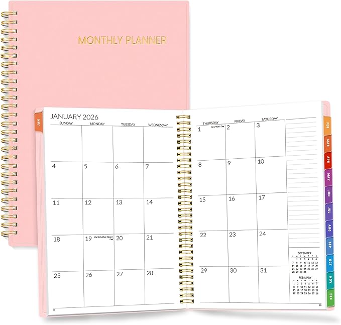 SUNEE 2026-2027 Planner - 24 Months (Jan 2026 - Dec 2027) - 7"x10" Monthly Spreads & Yearly Planner, Pink