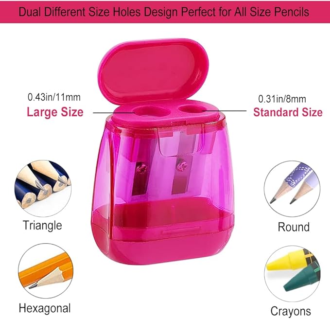 Colored Manual Pencil Sharpeners in Bulk, BOPART 24pcs Small Handheld Pencil Sharpener Dual Holes with Lid for Kids Adults at Classroom School Office Home (24Pcs Sharpeners - D)