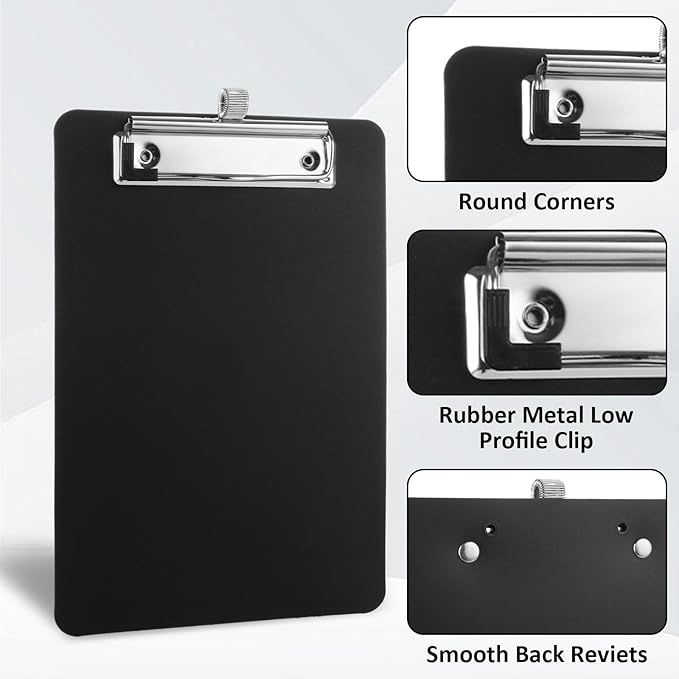WOPPLXY 20 Pack Mini Clipboards, 6 x 9 Inch Small Clipboards Pocket Clipboard, Plastic Memo Clipboard with Profile Clip, Small Plastic Clip Board for Notepads Receipts Tickets(Black)