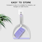 NACENA Mini Broom and Dustpan Set, Small Dust Pan and Brush Set with Handle Dustpan Teeth for Cleaning Hair Suitable for Office Desks Drawers Sofas Outdoor Camping, Light & Purple