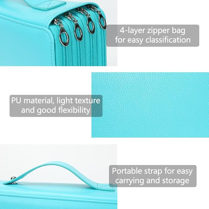 Vomgomfom Colored Pencil Case - 200 Slots Holder With Zipper Closure, Deluxe PU Leather Large Capacity for Watercolor Pens or Markers, Organizer for Artist (Green)