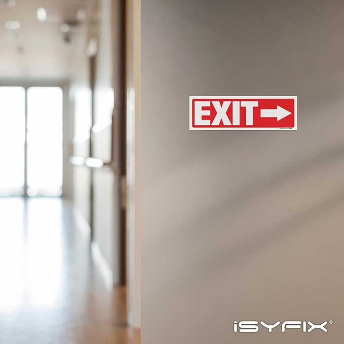 iSYFIX Exit Signs Stickers 6 Pack 12x4 Inch - Laminated Premium Vinyl Directional Right Arrow Signs for Buildings, Office, Workplace, Stores, Schools, Theaters, Parking, Restaurants, Factories