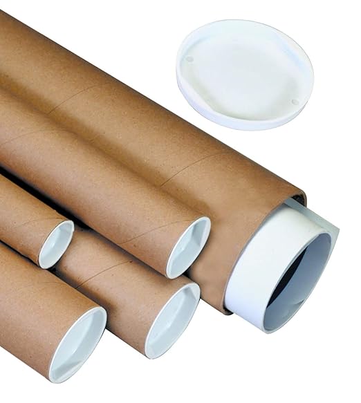 Aviditi Kraft Mailing Tubes with Caps, 2" x 24", Pack of 6, for Shipping, Storing, Mailing, and Protecting Documents, Blueprints and Posters