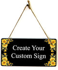 Signs ByLITA Sunflower Corners Black Background Personalized Hanging Wall or Door Sign (5 x 10") | Custom Signage for Your Home & Business