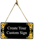 Signs ByLITA Sunflower Corners Black Background Personalized Hanging Wall or Door Sign (5 x 10") | Custom Signage for Your Home & Business