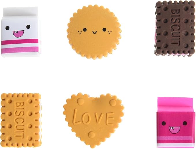 Cookie Erasers for Kids, 12 Pieces 3D Cute Food Puzzle Mini Biscuit Eraser, Cool Fun Take Apart Desk Pet Erasers for Girls
