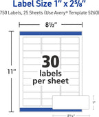 Avery Easy Peel Printable Address Labels with Sure Feed, 1" x 2-5/8" Customizable Stickers, White, 3,750 Blank Mailing Labels, Great for Mailing, Shipping, and More (5-Pack of 5260)