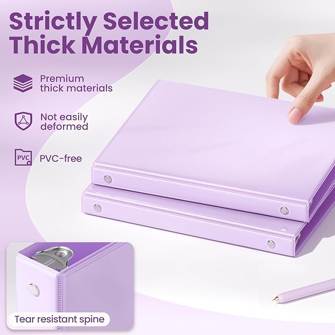 SUNEE 3 Ring Binder 1/2 Inch 1 Pack, Clear View Binder Three Ring PVC-Free (Fit 8.5x11 Inches) for School or Office Supplies, Purple