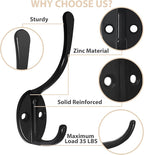 Homanu 10 Pack Coat Hooks Wall Mounted with 20 Screws, Heavy Duty Black Towel Hooks Metal Double Hooks, No Rust Retro Rustic Wall Hooks for Hanging Towel, Coat, Scarf, Bag, Hat, Cup, Key