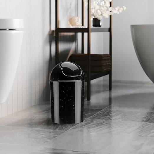 Umbra 1.25 Gallon Mini Waste Can with Removable Swing-Top Lid - Small Garbage Bin for Kitchen, Bathroom, Bedroom, Office - Compact Trash Can Fit Under Tables & Counters - Galaxy Black