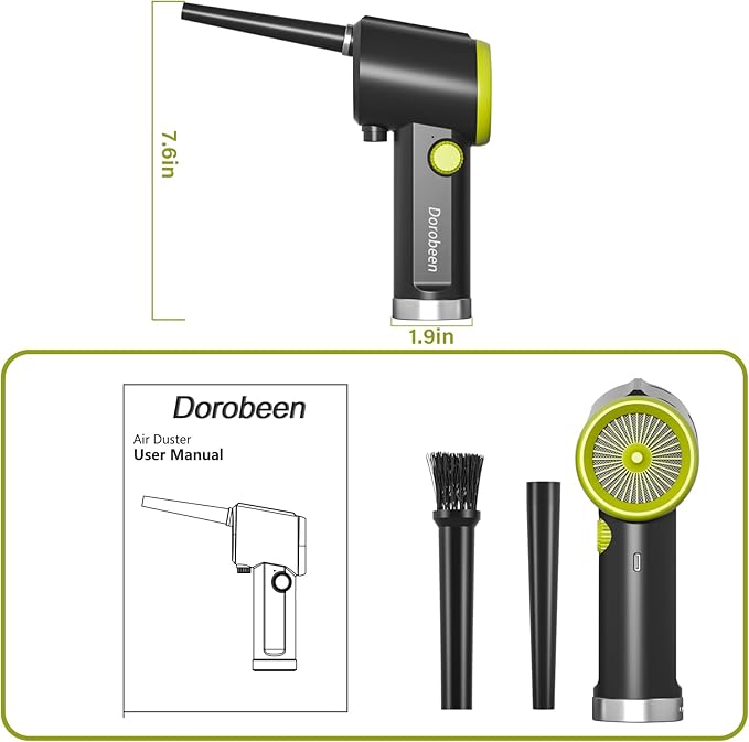 DOROBEEN Compressed Air Duster, Cordless Handheld Air Blower, Stepless Speed, 41000RPM, Portable Rechargeable Built-in Battery, Electric Air Duster for Computer Keyboard Electronics Cleaning