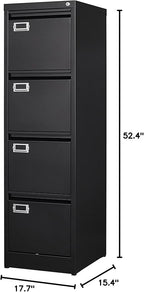 BYNSOE 4 Drawer File Cabinet with Lock Metal Vertical File Cabinet Office Home Vertical File Cabinet for A4 Legal/Letter Size Narrow File Cabinet Locked,Assembly Required (Black, 4 Drawers- Vertical)