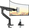 monTEK Sleek Aluminum Monitor Arm for 17–57” Ultrawide Screens up to 59.4 lbs, Heavy Duty Single Monitor Arm Desk Mount, Pneumatic Lift, Quick-Release Plate, Clamp/Grommet, Max VESA 100x100