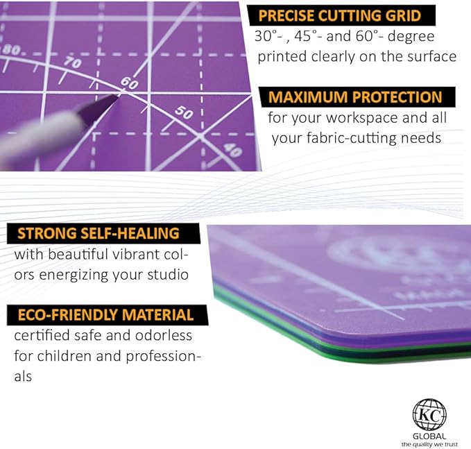 KC GLOBAL A1 (38"x26") Professional Grade Self-Healing Cutting Mat (Purple) - Odor-Free, Reversible, Eco-Friendly, Durable Bright Surface. Premium Desk Mat for Crafters, Quilters, and Hobbyist