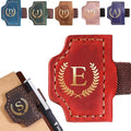 Personalized Mark Bookmark with Pen Holder, Leather Magnetic Book Marker 26 Letters,Custom Initials Page Marks, Gifts for Book Lovers Readers Men Women (Red, E)