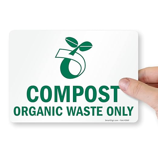 SmartSign (Pack of 4) 5 x7 inch “Compost Organic Waste Only Recycling Sticker Labels with Symbol, 5 mil Laminated Polyester with SuperStick Adhesive, Green and White, Made in USA