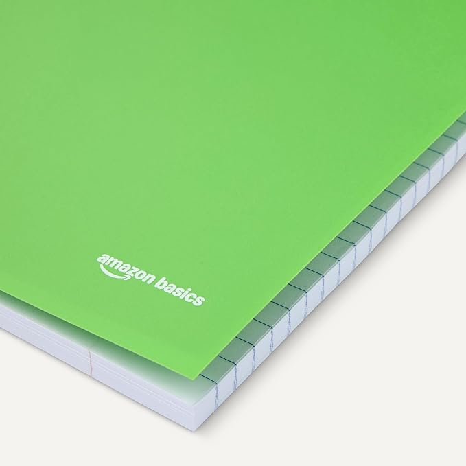 Amazon Basics Notebooks, College-Ruled Spiral Notebook with Poly Cover, For Work and School, 100 Sheets, 11" x 9", Green, 1-Pack