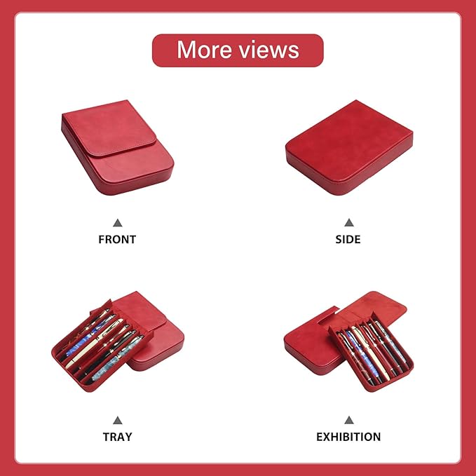 MIVLXLX Leather 6 Fountain Pen/Pencil Tray Case, Handmade, Magnetic Closure with Drawer Design, Gift Choice for Man/Woman/Office, 6 Slots（red）