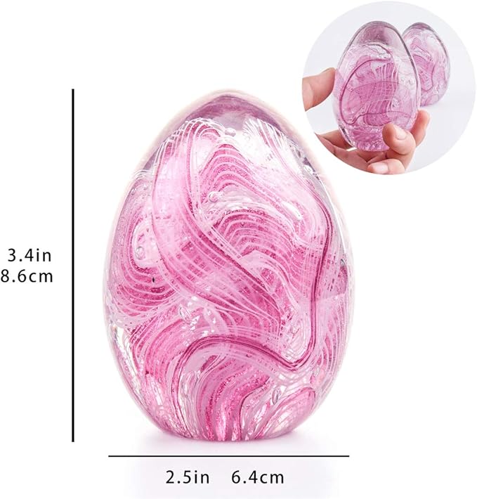 QFkris Crystal Blessings Paperweight Easter Eggs 3.4" Blown Glass Art Figurine Collectibles Desk Decor (Pink)