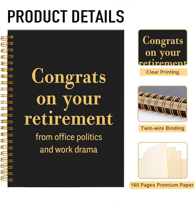 Mhfpl Congrats On Your Retirement from Office Politics and Work Drama Black Golden Spiral Blank Notebook, Funny Retirement Goodbye Farewell Gifts for Coworker Colleague, Humor Gifts for Boss Manager