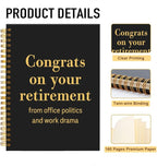 Mhfpl Congrats On Your Retirement from Office Politics and Work Drama Black Golden Spiral Blank Notebook, Funny Retirement Goodbye Farewell Gifts for Coworker Colleague, Humor Gifts for Boss Manager
