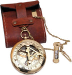 Handcrafted Vintage Brass Sundial Compass – Antique Nautical Sun Clock with Leather Case – Engraved Collectible Brass Compass Gift for Men - Nautical Gifts for Men, Anniversary Vintage Gifts