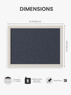 Fluxynara Felt Cork Board Alternative, Felt Bulletin Board 16" x 12" Oatmeal Frame with 8 Adhesive Tabs, Pin Board for Home Office, Classroom, Entryway, Kitchen Wall Decor—Navy Blue