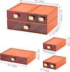 OSteed Spacious Desktop Storage Box, 1 Large 1 Middle & 2 Small Storage Drawers, Stackable Office Desk Drawer Organizer and Accessories, Printer Paper Organizer, Orange Plastic Drawers for Workspace