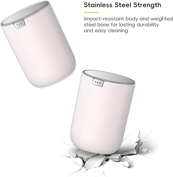 EKO Fandy 0.58 Gal/2.2L Mini Trash Can with Lid, Swing-Top Desktop Trash Can for Bathroom, Countertop, Vanity, Desk or Office, Small Garbage Bin (Pink)