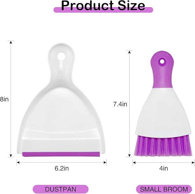 NACENA Mini Dustpan and Brush Set 2 Pack, Small Broom and Dustpan Set Dust Pan and Mini Hand Broom Dustpan and Broom Combo Compact for Home Table Keyboards Sofa Kitchen, Purple