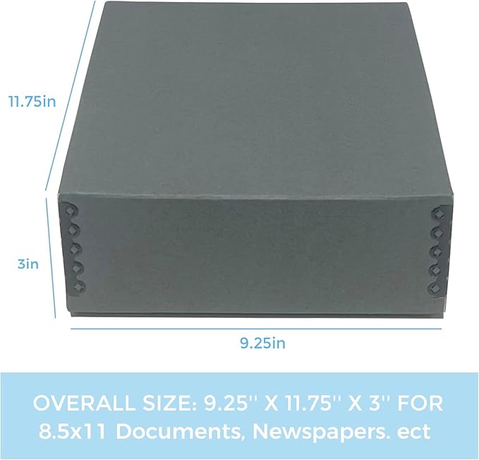 Lineco Archival Museum Storage Box with Removable Lid and Drop Front Design, 8.5 x 11 x 3 Inch. Preserve Longevity, Store Photos, Documents, Cards, Magazines, Prints, DIY. Gray