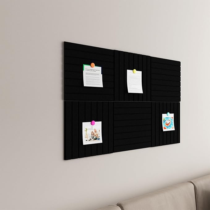 Baysola Large Cork Boards for Walls – 36 x 24 Self Adhesive Felt Wall Tiles, Ideal for Office Black Bulletin Board, Easy to Install Pin Board Photo Board Dart Board Wall Protectors
